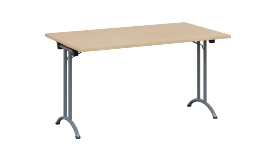 SLA 140 lak skládací jednací stůl 1394x800, deska 25 mm, podnož stříbrný lak, deska bříza světlá